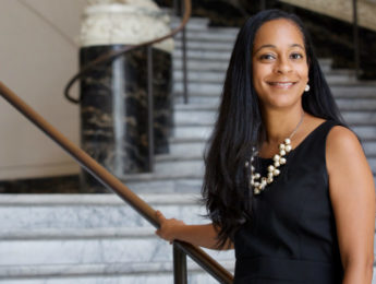 Portrait of Venus Johnson in front of DA's Office