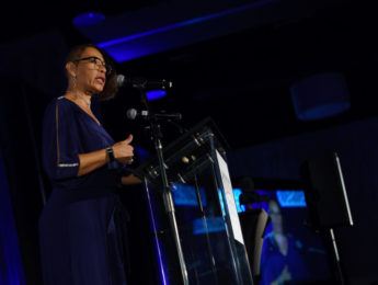LMU Professor of Psychology Cheryl Grills speaks after receiving the Community Coalition’s Charlotta Bass Award
