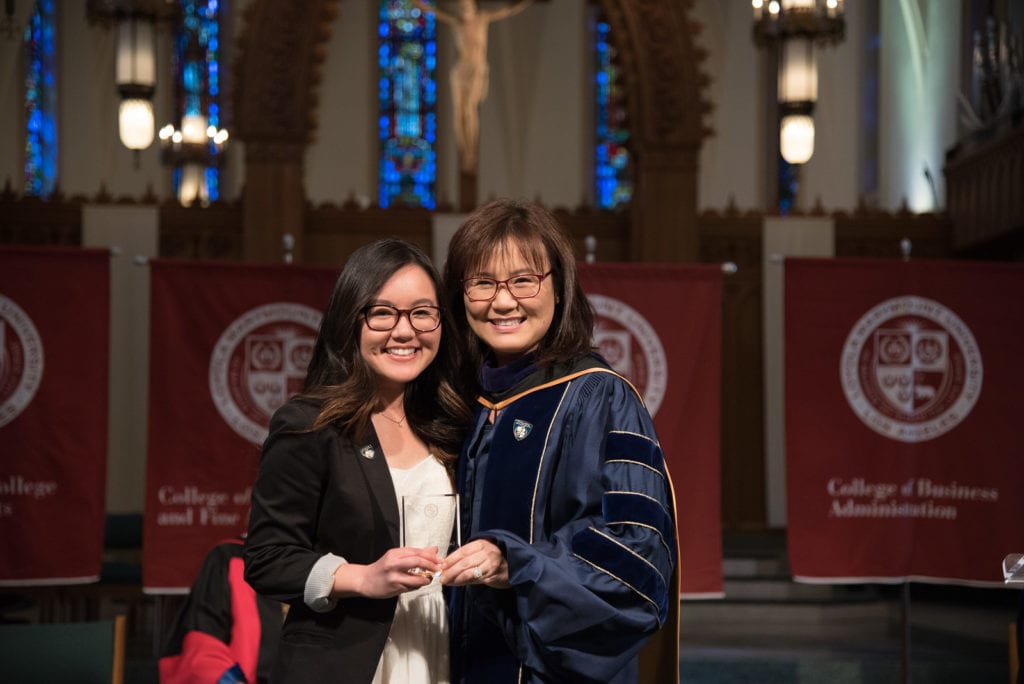Dean Tina Choe and 2018 Commencement Honoree