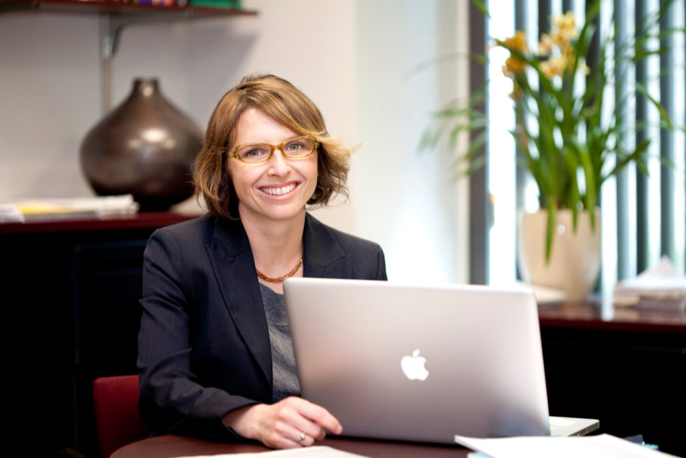 Rachel Washburn at her desk