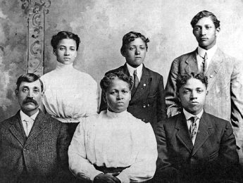 A Stafford family portrait. Caledonia, center, was a descendent of the Roberts Settlement, one of the first Free People of Color settlements in Indiana, established in 1835, which was a Mixed-race, bi-and tri-racial community.