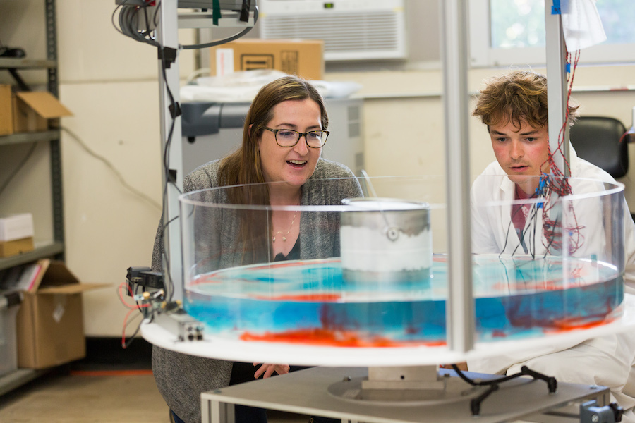 LMU Professor Emily Hawkins with student