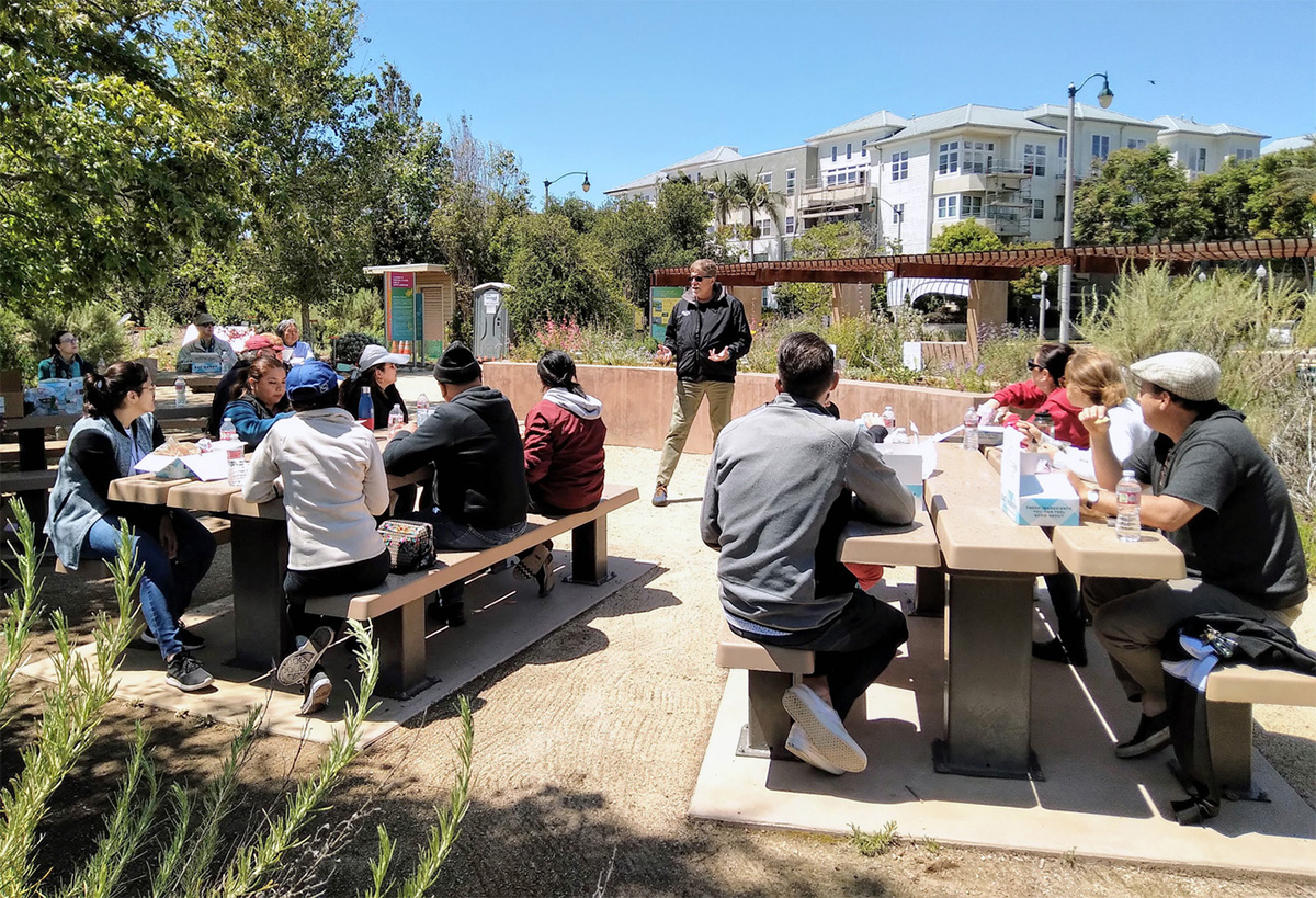 Group taking a tour of Ballona Creek
