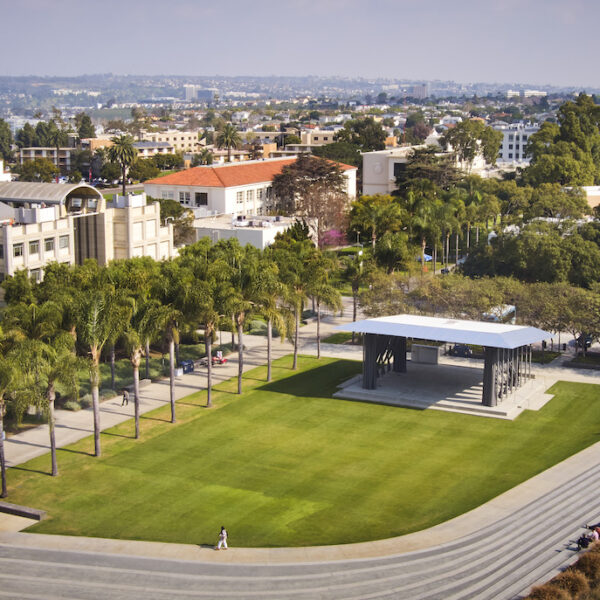 LMU campus aerial with Drollinger Family Stage