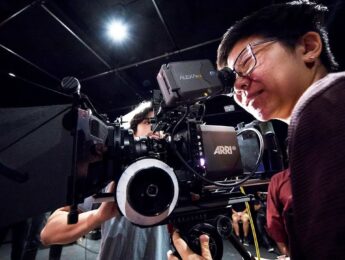 SFTV Student looks into Video camera at new LMU Playa Vista Campus