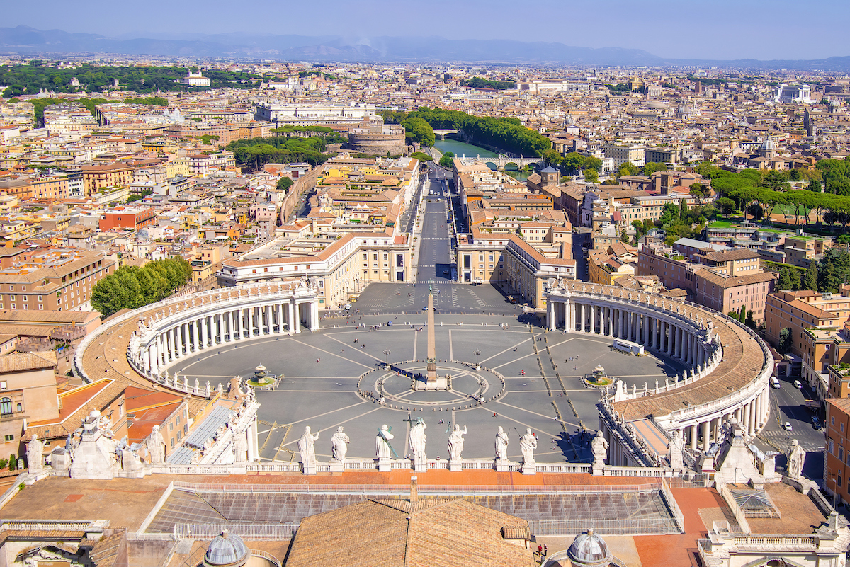 Rome, Italy - August 26, 2020 ; View of the Saint Peter's Square, Rome, Italy.