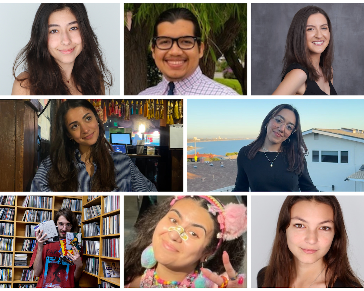 Headshots of Knott Fellowship recipients with various backgrounds, outdoors, books, the ocean.