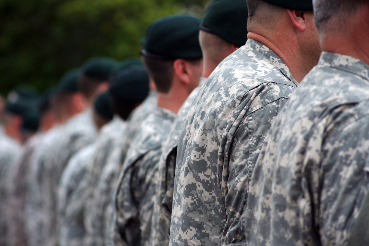 National Guard troops lined up in uniform