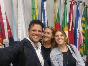 International Human Rights Center Director Cesare Romano with Stavroula Kyriazis and Cailin Ruff.