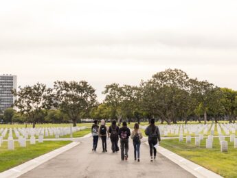 Students at the Los Angeles National Cemetery