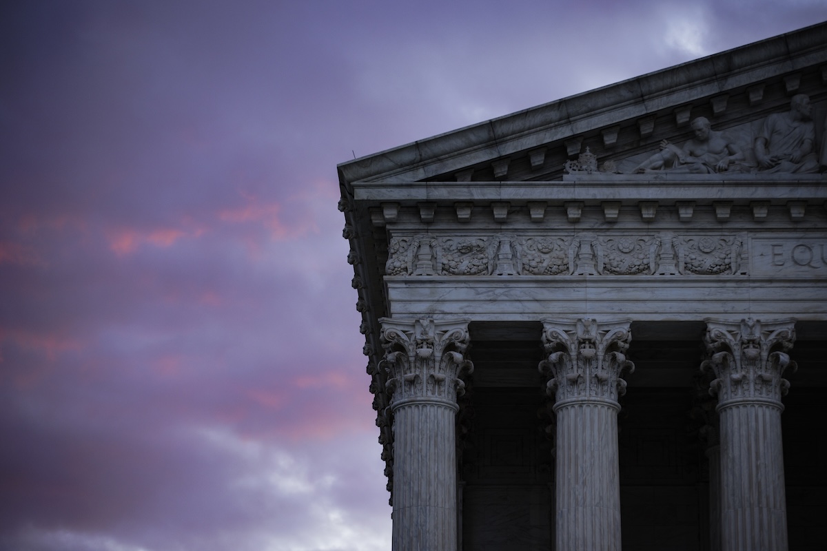 The U.S. Supreme Court building at dawn in Washington, D.C., U.S.