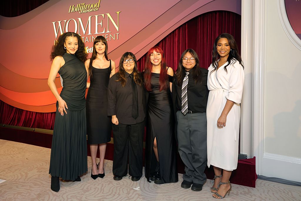 BEVERLY HILLS, CALIFORNIA - DECEMBER 03: (L-R) Chase Infiniti, Dakota Johnson, Leah Garcia, Luna Alvares, Elisa Covarrubias, and Regina Hall attend The Hollywood Reporter Women In Entertainment Presented By Lifetime at The Beverly Hills Hotel on December 03, 2025 in Beverly Hills, California. (Photo by Stefanie Keenan/The Hollywood Reporter via Getty Images)
