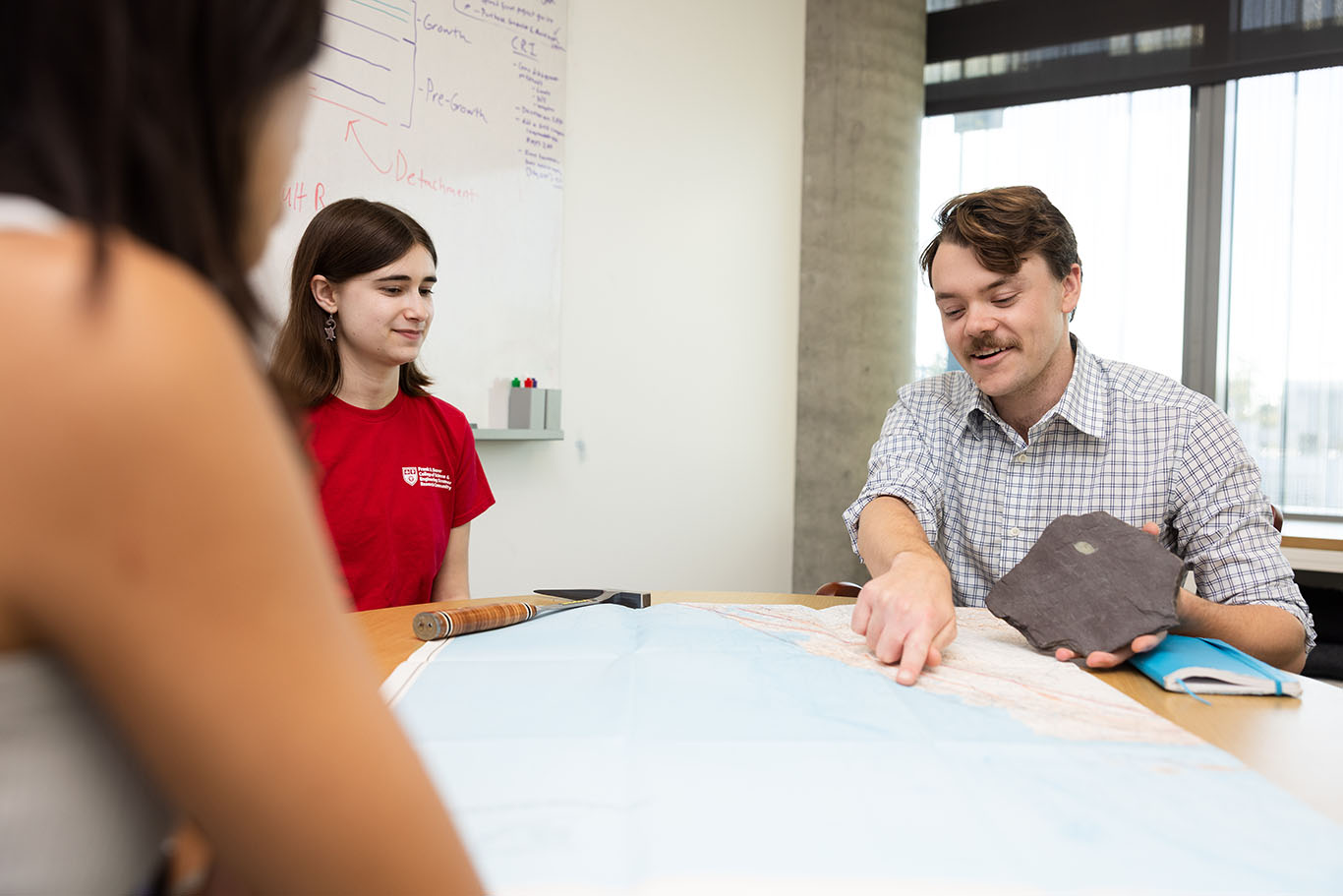 Professor going over map with students