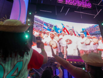Fans react to the Bad Bunny halftime show during a Super Bowl viewing party in San Juan, Puerto Rico, on Sunday, February 8, 2026.