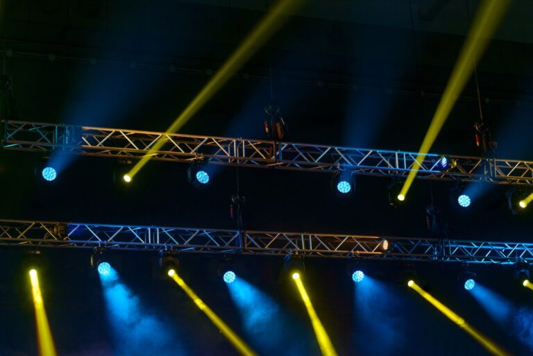 Stage spotlights during music performance.