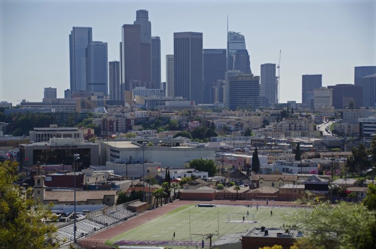 Downtown Los Angeles skyline from north nearby hills