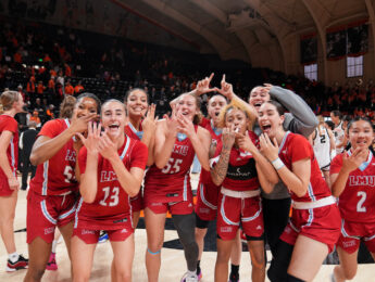 LMU Women's basketball team cheering