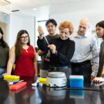 Seaver Professor David Moffet with students and MSMU Prof. Luiza Nogaj in laboratory