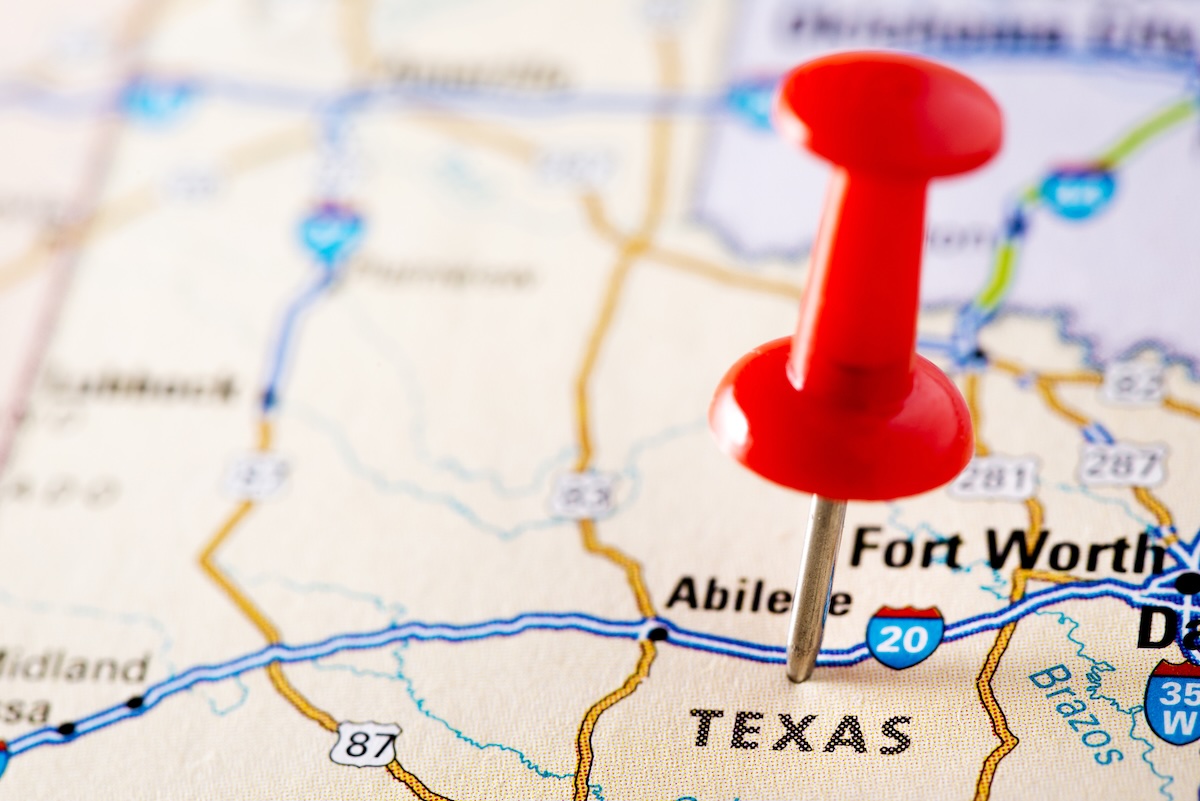 USA states on map: Texas