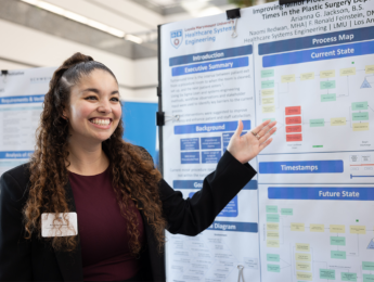 Arianna Jackson, M.S. in healthcare systems engineering '26, presents her capstone project at 2026 Engineering and Computer Science Design Showcase
