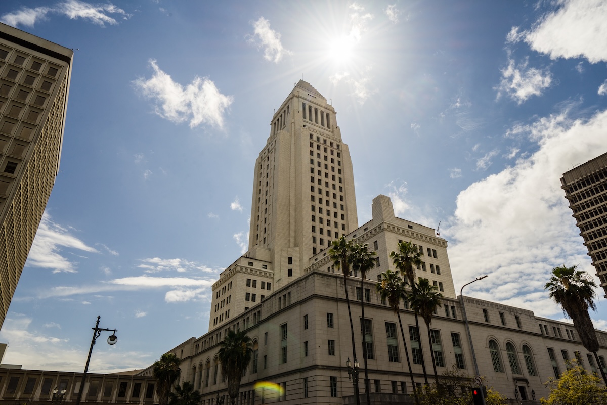 Los Angeles City Hall, completed 1928, is the center of the government of the city.