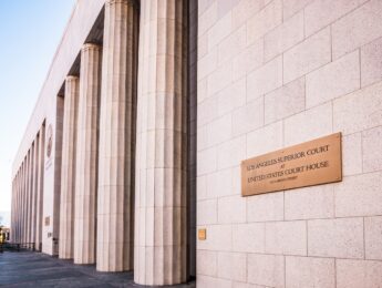 A view along the side of the United States Court House, the location of the Los Angeles Superior Court.
