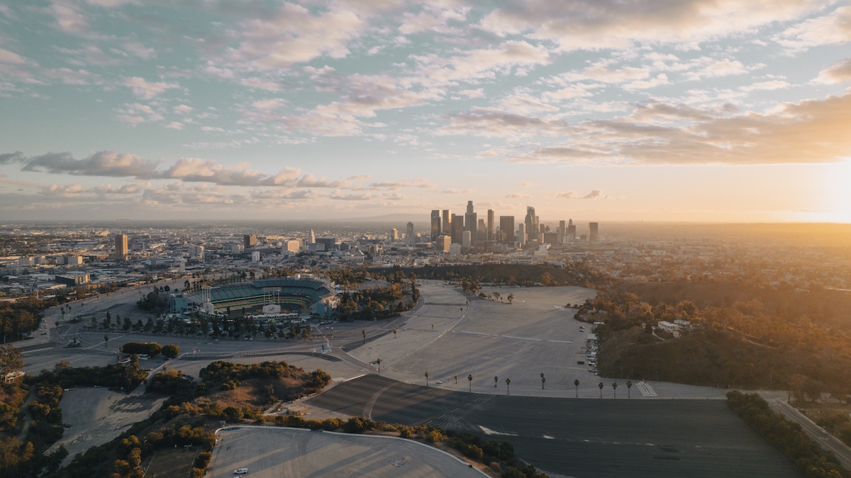 Aerial over Los Angeles at Sunset