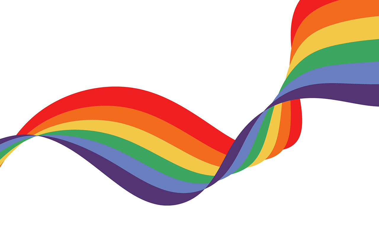 LGBT Pride Flag banner. Wavy rainbow ribbon in Pride parade colors isolated on transparent background