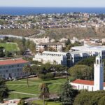 aerial shot of LMU campus with Playa Vista in background