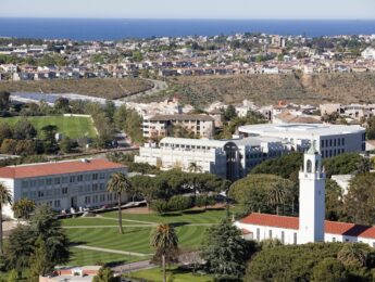 aerial shot of LMU campus with Playa Vista in background