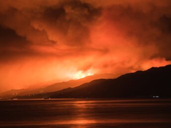 View of wildfire along Southern California coast