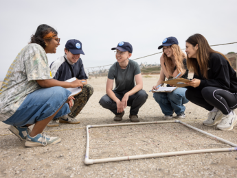 LMU Coastal Research Institute and The Bay Foundation interns doing field work on the beach