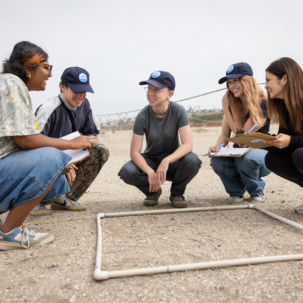 LMU Coastal Research Institute and The Bay Foundation interns doing field work on the beach