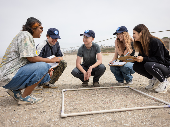 LMU Coastal Research Institute and The Bay Foundation interns doing field work on the beach