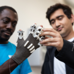 Nathaniel Pierre-Louis wearing smart glove with classmate