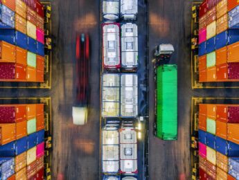 Aerial view/Containers arranged in a port warehouse to wait for transportation to the destination country