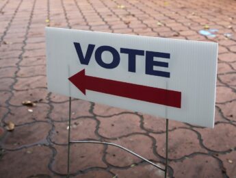 A voting sign outside a Polling Station.