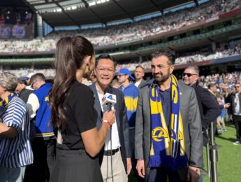 LMU President Thomas Poon and John Kiralla, EVP, COO, CMO/COO discussed the university’s partnership with the Rams with NBC-4 during their season opener in Melbourne.