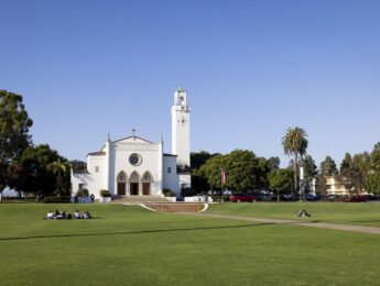 LMU campus with Sacred Heart chapel in background