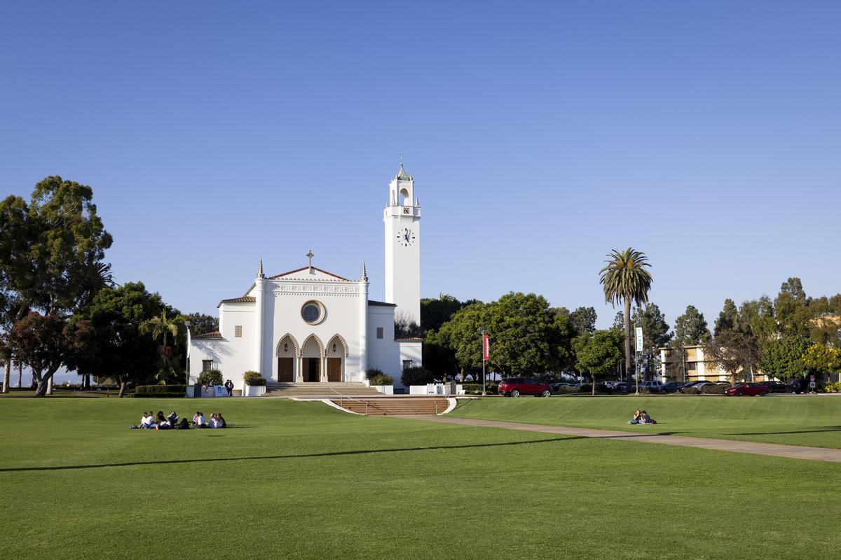 LMU campus with Sacred Heart chapel in background