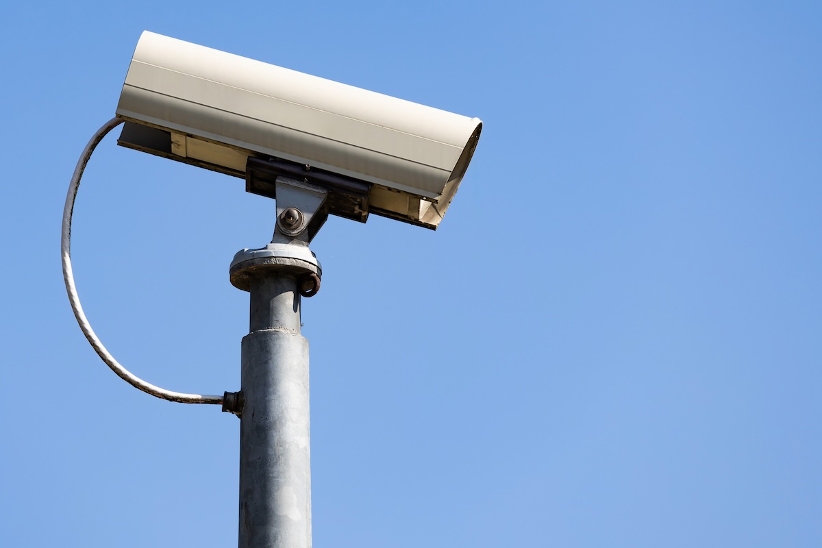 Surveillance camera with blue sky