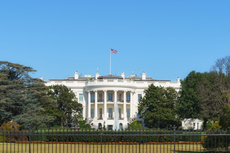 White House on deep blue sky background in Washington DC