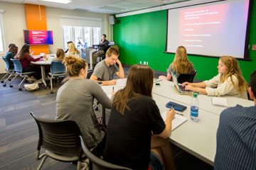 Students doing coursework in the CFA Innovative Learning Classroom