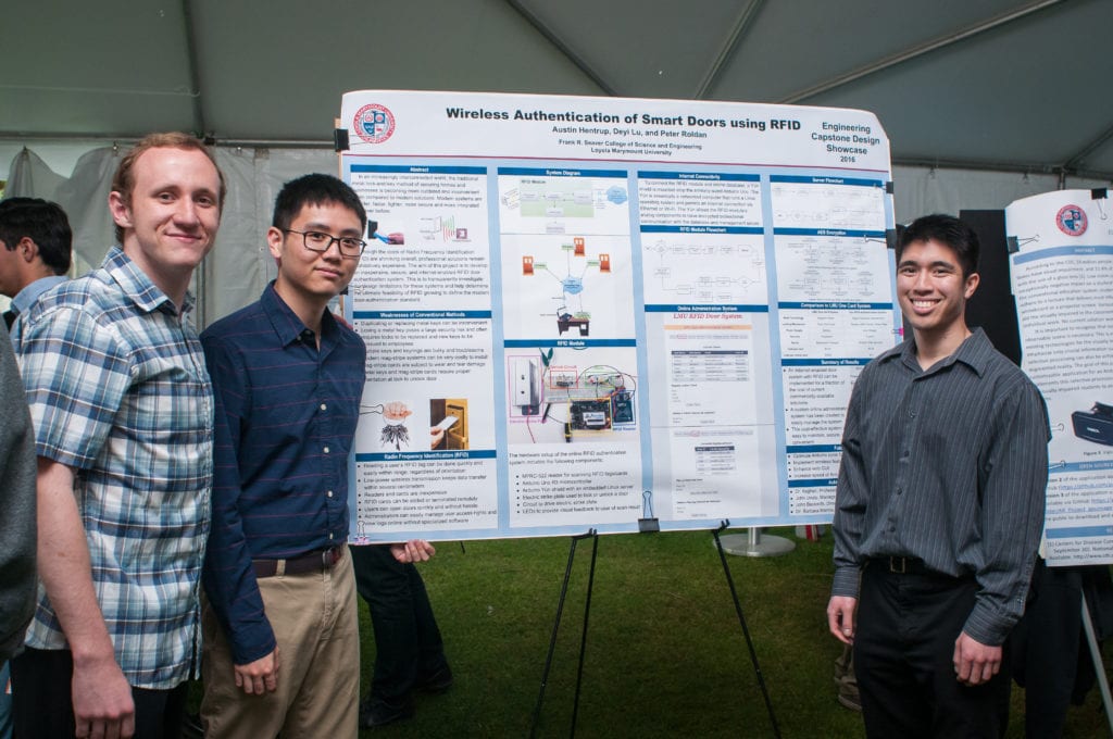 Seaver students and their Capstone project poster