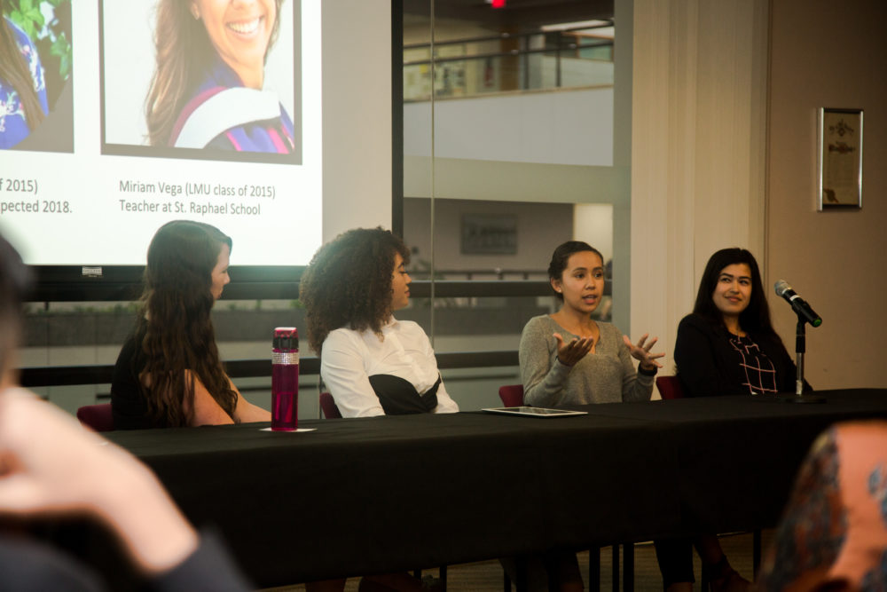 Melissa Iriarte, Miriam Vega, Sofia Espinoza and Stacy Trujeque speak at Women's Studies event