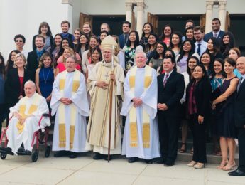 Cardinal Roger Mahony with LMU students and faculty