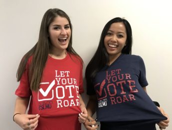 Students Wearing Let Your Vote Roar Shirts for ASLMU Elections