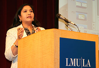 Deepa Prahalad speaking at Y.B. Min lecture series