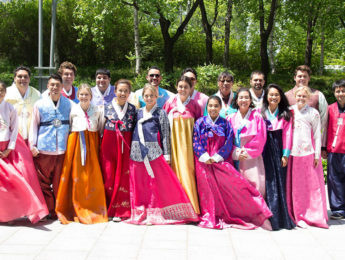 Students dressed in traditional Korean clothing