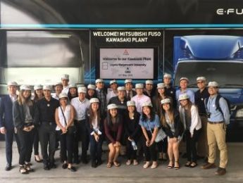 Students on tour of Mitsubishi Fuso, joint venture with Daimer